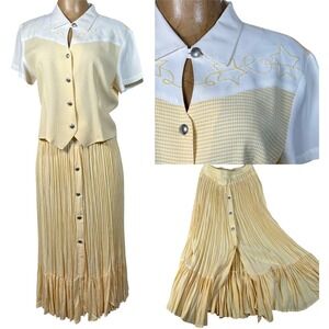 Roughrider Vintage 90s Western Skirt Set Yellow Gingham Star Embroidered Punchy